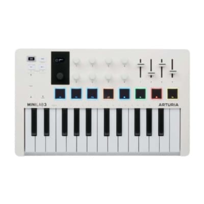 Arturia MiniLab 3 Mini Hybrid Keyboard Controller with Pad Controller / Creative Software, Mini Display / Clickable Browsing Knob / Built-In Arp / Hold and Chord Modes (White) image 3