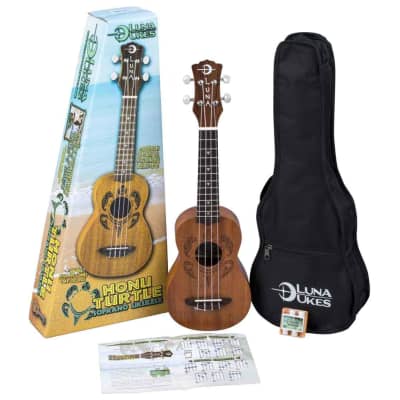 Luna Guitars Honu Turtle Soprano Ukulele Pack(New) for sale