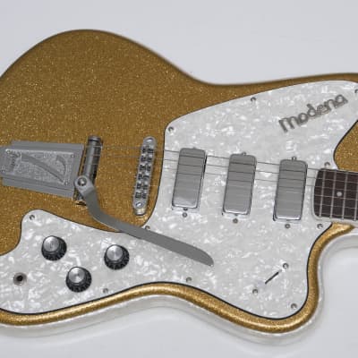 Italia Modena Classic Gold Sparkle Offset guitar Made in Korea w/ original gigbag image 3