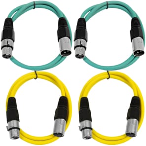 4 Pack of XLR Patch Cables 3 Foot Extension Cords Jumper - Green and Yellow image 2