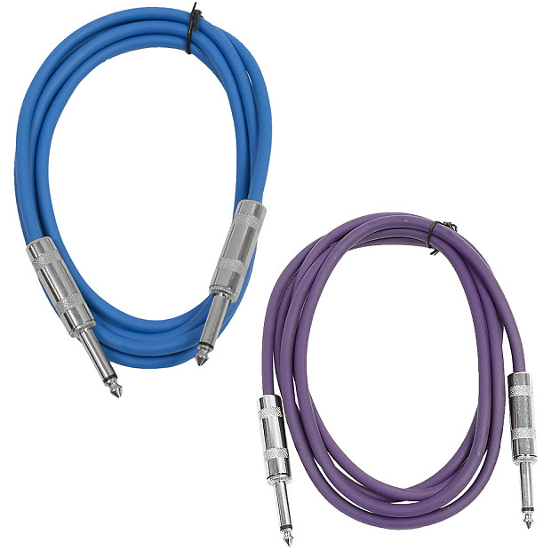 Seismic Audio SASTSX-6-BLUEPURPLE 1/4" TS Male to 1/4" TS Male Patch Cables - 6' (2-Pack) image 1
