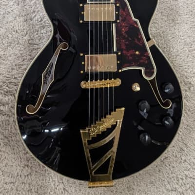 D'Angelico Excel SS Semi-Hollow Body Electric Guitar with Hard Case, Solid Black image 3