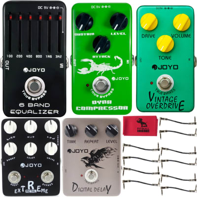 JOYO JF-11 EQ JF-10 Comp JF-01 OD JF-17 Dist & JF-08 Delay Pedals, Cables, Cloth for sale