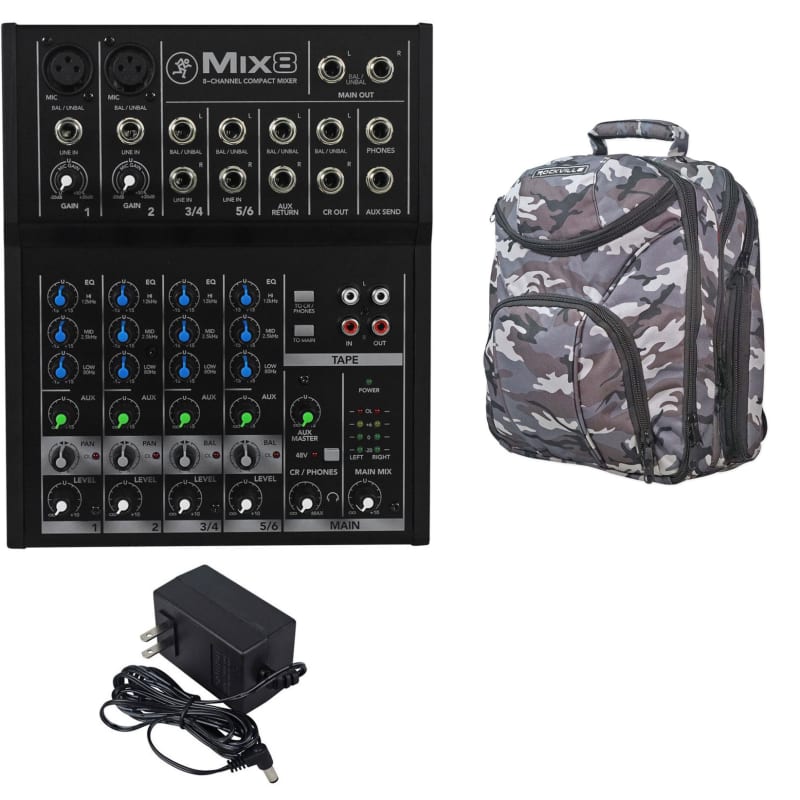 Mackie Mix8 8-Channel Compact Mixer with Gator Cases G-MIXERBAG