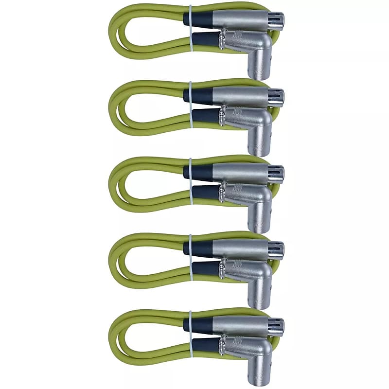 5Pack 6Ft Right To Straight Male Female Pa Microphone Patch Cables Cords - Yellow image 1