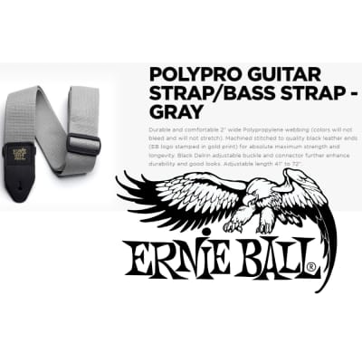 Ernie Ball GRAY Guitar Strap / Bass Strap 2'' Wide With Leather Ends image 4