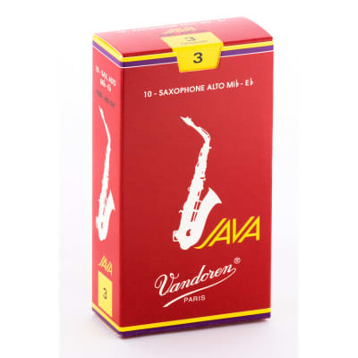 Vandoren SR263R Filed-Red Cut  Alto Sax 3.5 Strength Java Red Saxophone Reeds Box of 10