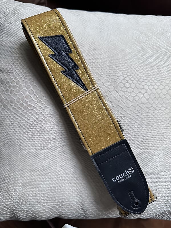 Couch Guitar Strap Gold Sparkle with Lightning Bolt Reverb