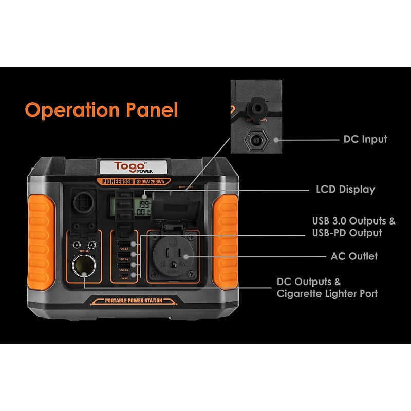 Togo Power Pioneer 330, 288WH Portable Power Station Lithium Battery 330W  (660W Peak) for Hiking, Camping, Home Emergency, Tailgating, Hobbyist