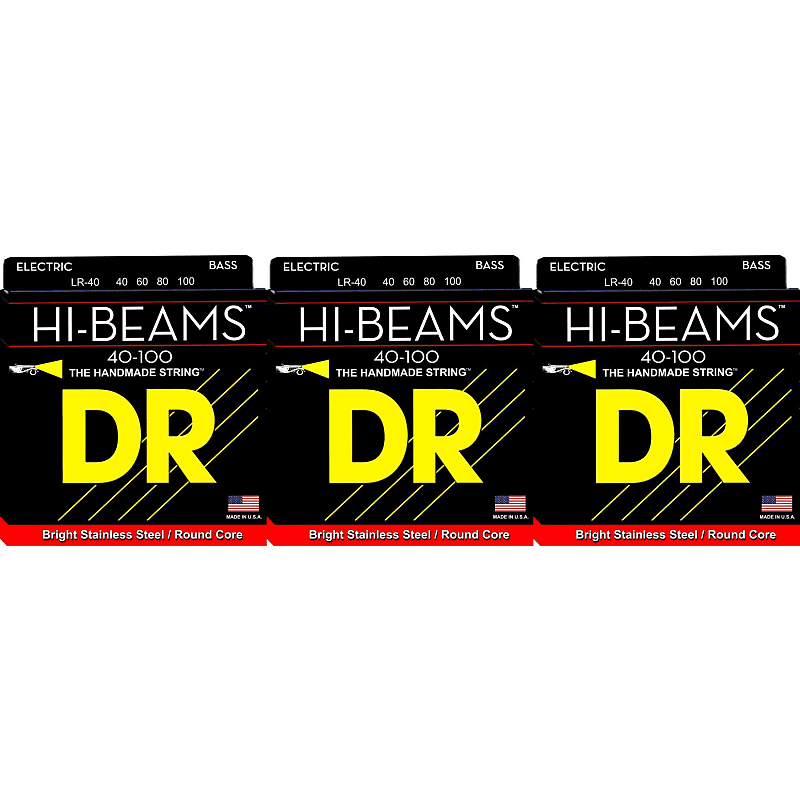 DR Strings LR40 HiBeam Stainless Steel Bass Guitar Strings Reverb