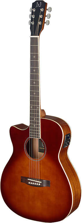 J.N GUITARS Dark cherryburst acoustic-electric auditorium guitar with solid spruce top left-handed Bessie image 1
