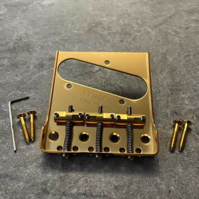 Fender Telecaster Bridge Cut Down Sides, Brass Saddles! Gold image 4