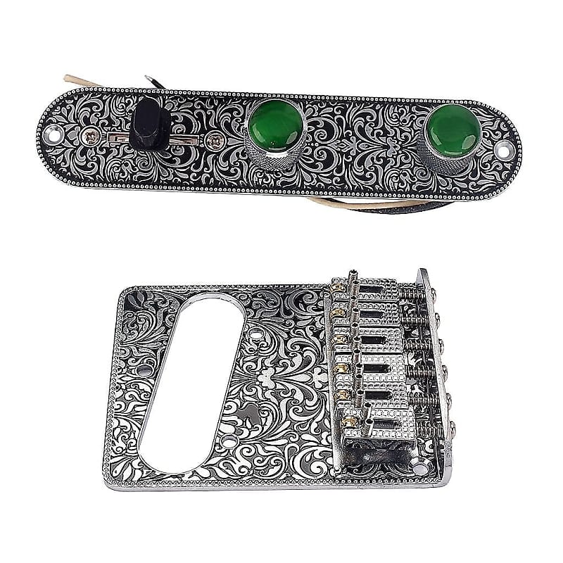 Silver Engraved Tele Style Guitar Loaded Control Plate with | Reverb