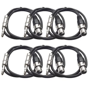 Seismic Audio SATRXL-F3BLACK6 XLR Female to 1/4" TRS Male Patch Cables - 3' (6-Pack)