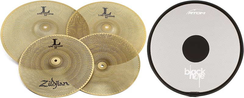 Zildjian L80 Low Volume Cymbal Set - 14/16/18 inch Bundle with RTOM Black  Hole Snap-on Mesh Practice Pad - 13