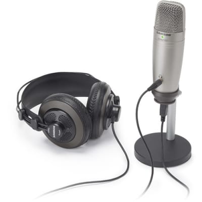 Samson C01U USB Pro Podcasting Silver Pack with headphones, mount, case, condenser mic image 3