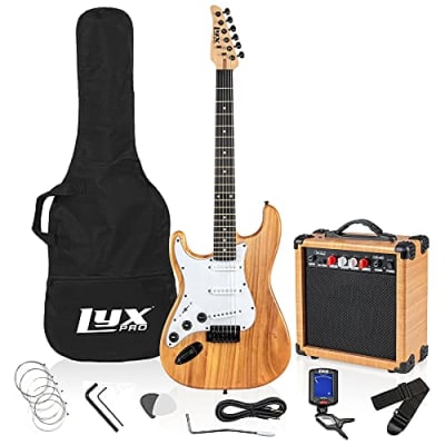 LyxPro Left Handed 39” Electric Guitar & Electric Guitar Accessories, Natural image 1