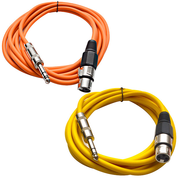 Seismic Audio SATRXL-F10-ORANGEYELLOW 1/4" TRS Male to XLR Female Patch Cables - 10' (2-Pack) image 1