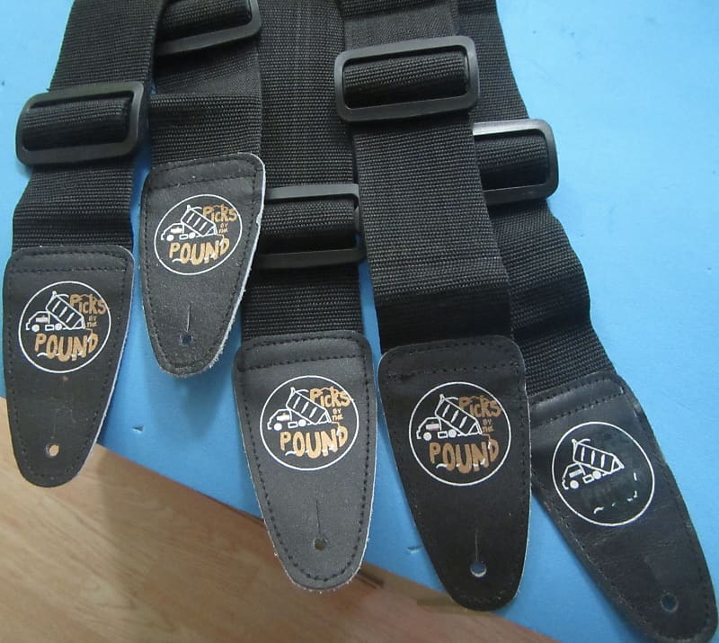 Lot of 5 Picks by the Pound web straps Black / Leather Reverb
