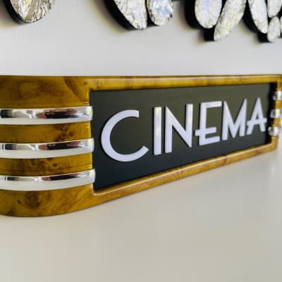 Cinema Light BATTERY POWERED 14" Sign Medium Cedar for Home Movie Cinema with 3D Raised Art deco Lettering Free Shipping image 1