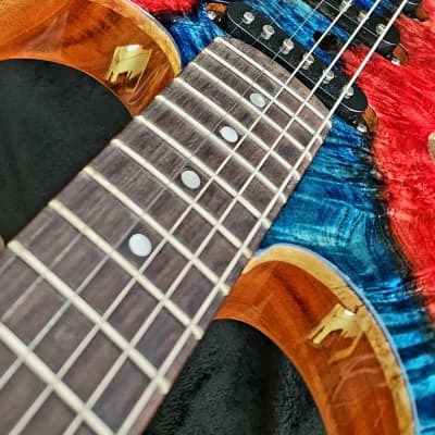 SJ Custom Guitars  Stratocaster ,Amboyna Burl Top, mahogany back, koa neck, Wilkinson, Grover image 17