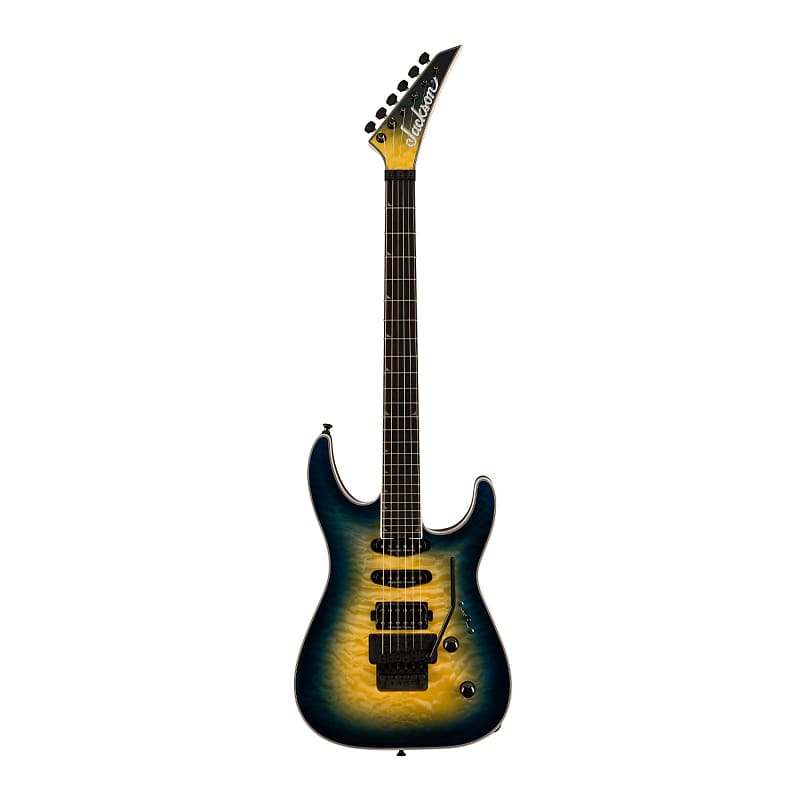 Jackson Pro Plus Series Soloist SLA3Q 6-String Six-Ply Arched Top Okoume Soloist Body, Quilt Maple Top, Ebony Fingerboard Electric Guitar (Right Handed, Amber Blue Burst) image 1