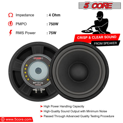10 Inch Subwoofer Speaker • 750W Peak • 4 Ohm Replacement Car Bass Sub Woofer • w 1.25" Voice Coil • 23 Oz Magnet- WF 10120 4OHM image 4