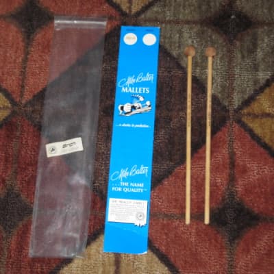 one pair new old stock (but ONE head has visible impressions) Mike Balter MB8B (8B) Hard Keyboard Mallets, 7/8" rosewood round HEADS and natural birch HANDLES - mid to late 1990s (+ packaging) Unwound Series image 1