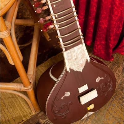 Indian Sitar Package Includes: Burgundy Red Sitar Indian Full Size W/ Case Cd Or Book & Extras +Mizr image 3