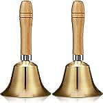 Extra Loud Bell Small Hand Bell Solid Brass Call Bell with Wooden Handle School Bells Dinner Bell Loud Ringing Bell Service Bell Servant Bell Church