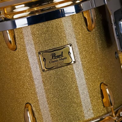 PEARL CLASSIC MAPLE 4 PIECE DRUM KIT CUSTOM MADE FOR STEVE WHITE, GOLD SPARKLE, GOLD FITTINGS image 17