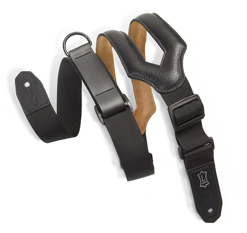 Levy's 2'' Leather Right Height Cut-Out Guitar Strap, Black image 1