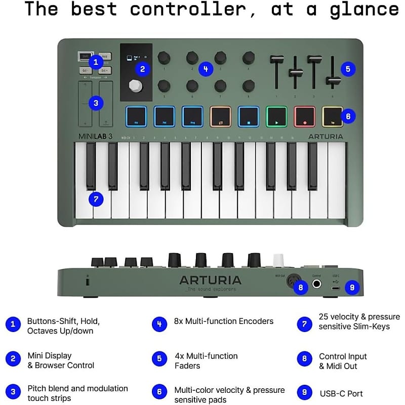Arturia MiniLab 3 Mint Compact MIDI Keyboard and Pad
