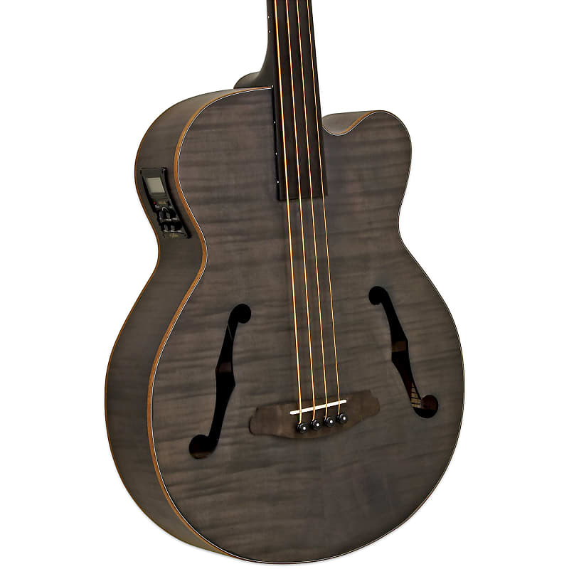 Aria FEB-F2/FL Full Scale Fretless Acoustic Electric Bass Stained Black w/  Gig Bag