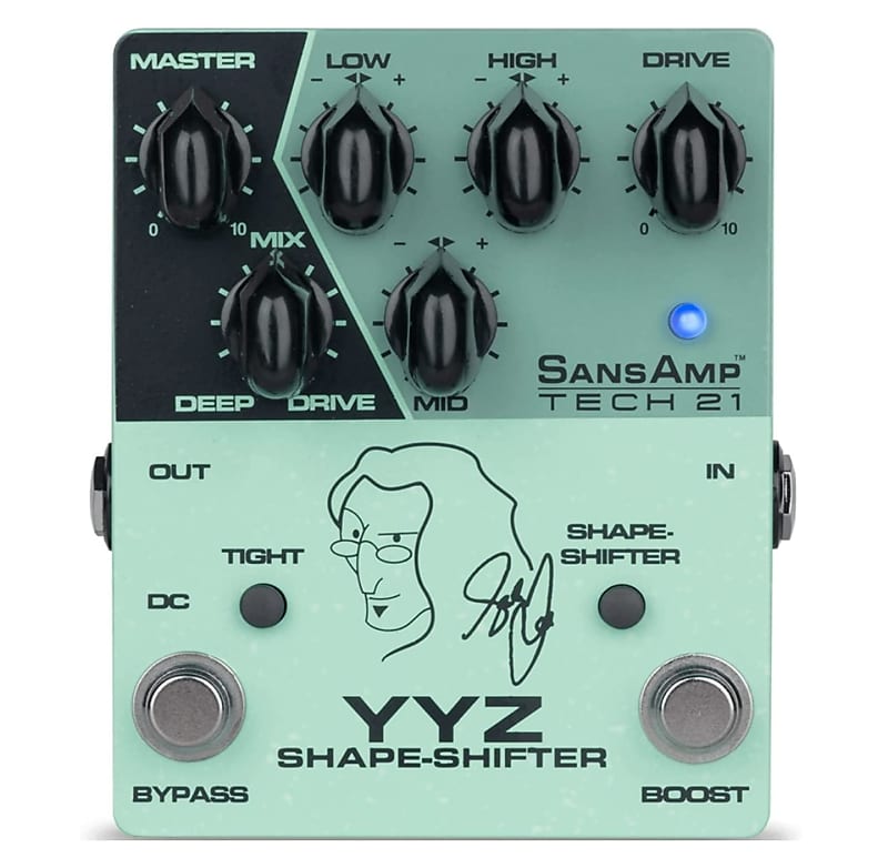 Tech 21 YYZ-SH Geddy Lee Shape-Shifter Signature SansAmp Pedal with 12dB Boost Stomp Switch, Mix Control, and 3-Band Active EQ image 1