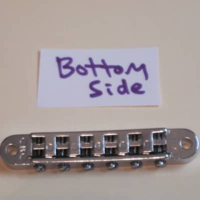new very near A+ (NO packaging) genuine Gibson Nashville Tune-O-Matic Bridge Chrome: bridge + saddles and height adjustment mounting pieces (NO anchors) image 18