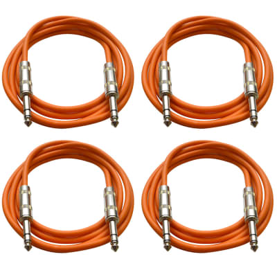 4 Pack of 1/4" TRS Patch Cables 2 Feet Extension Cords Jumper - Orange & Orange image 1