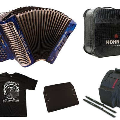 Hohner Corona II Xtreme Accordion EAD Blue Azul +Case, Bag, Strap, BackPad, Shirt Authorized Dealer image 1