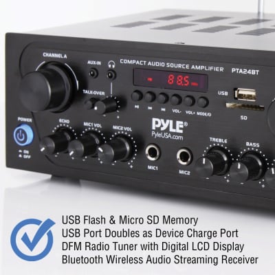 Pyle 250-Watt Compact Bluetooth Audio Stereo Receiver with FM Radio - PTA24BT image 3