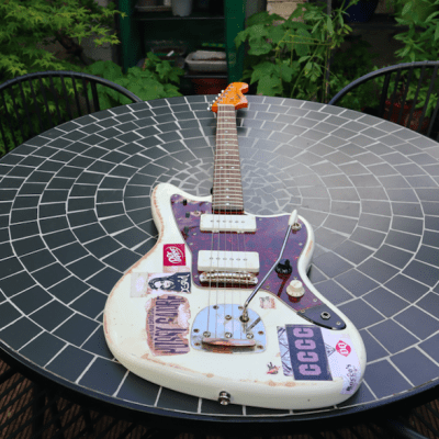 Squier Jazzmaster with beautiful relic and Thurston Moore vibe custom 1 off decals image 10