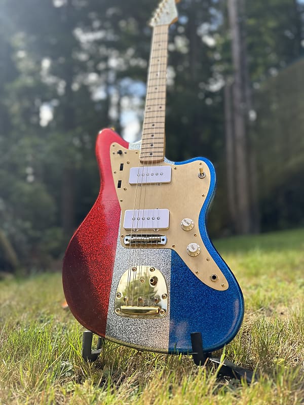 2017 Buck Owens Revelator JazzCaster Jazzmaster - Red White and Blue Sparkle image 1