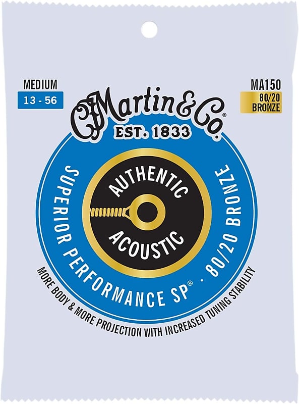 Martin Authentic Acoustic Guitar Strings, Superior Performance Medium 13-56, 80/20 Bronze image 1