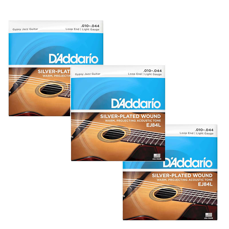 D'Addario Guitar Strings 3 Packs Gypsy Jazz - Loop End - Silver Plated Wound EJ84L Light image 1