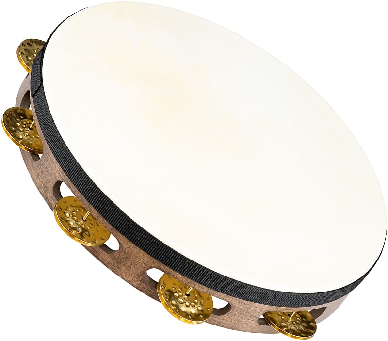 Meinl Percussion TAH1V-WB 10" Vintage Wood Tambourine with Goat Skin Head, Hammered Brass Jingles image 1