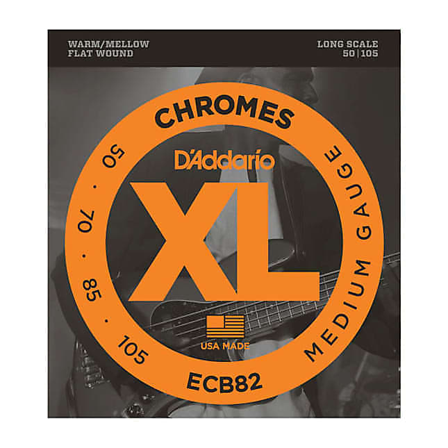 D'Addario ECB82 Chromes Flat Wound Bass Guitar Strings, Medium, 50-105, Long Scale image 1