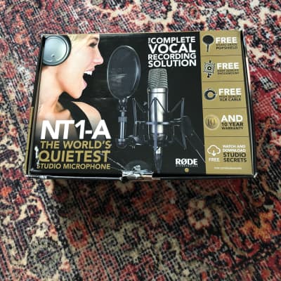 RODE NT1-A Large Diaphragm Cardioid Condenser Microphone with Shock Mount, Pop Filter, XLR Cable for Music Production, Vocal Recording, Streaming, Podcasting - Silver