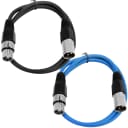 2 Pack of XLR Patch Cables 2 Foot Extension Cords Jumper - Black and Blue