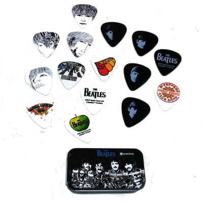 Beatles Guitar 15 Picks Signature Series Sgt. Peppers Planet Waves Pick Tin for sale
