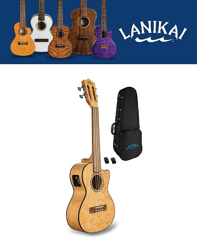 Lanikai Quilted Maple Natural Acoustic/Electric Tenor Cutaway Ukulele +FREE Bag | Authorized Dealer image 1