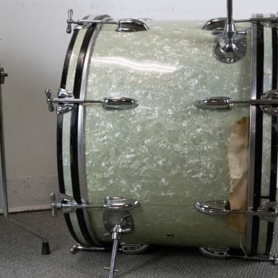 1960s Rogers 14x20 9x13 and 16x16 White Marine Pearl Drum Set image 10